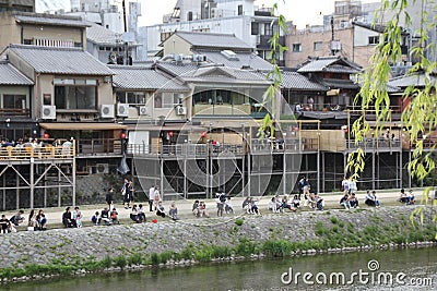 Kamo Gawa River, Kyoto Japan 2017 Editorial Stock Photo