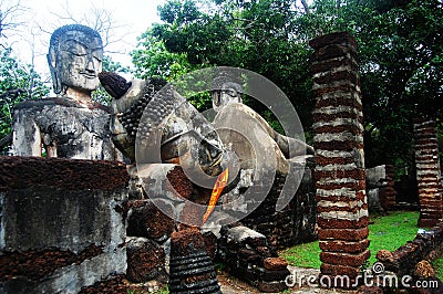 Kamphaeng Phet Historical Park Aranyik Area,Buddha of thailand Stock Photo