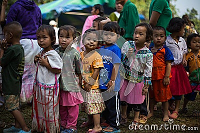 KAMPHAENGPHET, THAILAND - January 08, 2014 All ethnic group in Thailand very poor but has beautiful culture, These Children`s Editorial Stock Photo