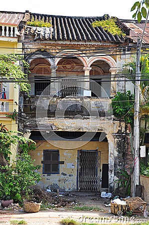 Kampot French colonial architecture ruin, Cambodia Stock Photo