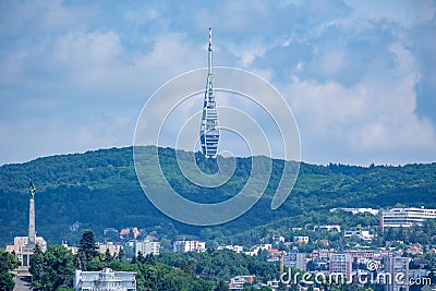 Kamzik TV Tower in the background of the Bratislava cityscape, Slovakia Stock Photo