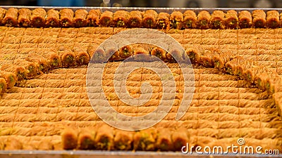 Kanafeh display. background, food, tasty, syrup, sweet, plate Stock Photo