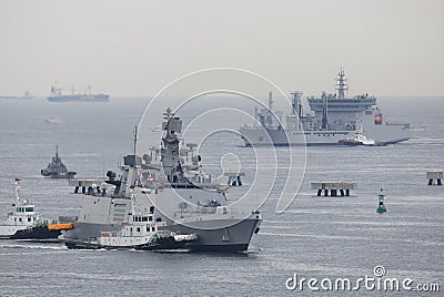 Indian Navy warships. INS Shivalik (F47) and INS Shakti (A57). Editorial Stock Photo