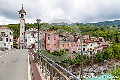 Kanal, charming town on the Soca River Editorial Stock Photo