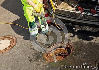 Sewer Inspection and cleaning Stock Photo