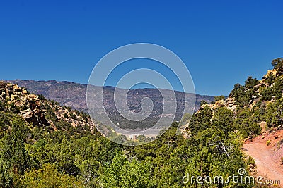 Kanarraville Falls, views from along the hiking trail of falls, stream, river, sandstone cliff formations Waterfall in Kanarra Cre Stock Photo