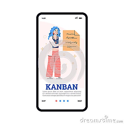 Kanban manufacturing system onboarding screen, cartoon vector illustration. Vector Illustration