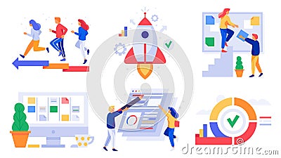 Kanban project management. Agile development, scrum board sprints and developing teamwork managements vector Vector Illustration