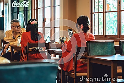 KANCHANABURI -THAILAND, MARCH 30, 2023 : Unidentified Tourists come to visit and have lunch or coffee with Japanese and Thai food Editorial Stock Photo