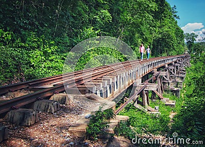 KanchanabWorld war II historic railway, The Death railway in Kanchanaburi province. Editorial Stock Photo