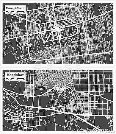 Kandahar and Mazar-i-Sharif Afghanistan City Map Set Stock Photo