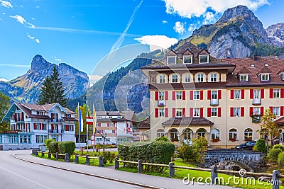 Street view in Kandersteg, mountains, Switzerland Stock Photo