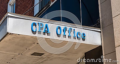 Kane, Pennsylvania, USA May 9, 2023 A CPA Office sign on a building on North Fraley Street Editorial Stock Photo