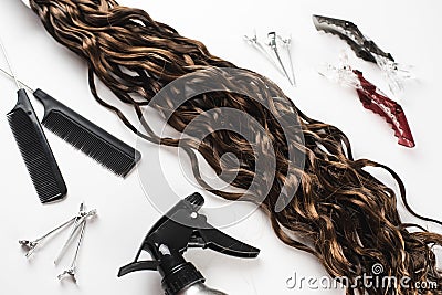 Kanekalon. Colored artificial strands of hair. Material for plaiting Stock Photo