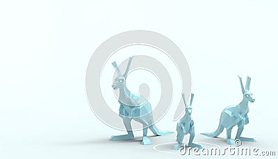 Kangaroo Animal Family lowpoly Groups on Concept Modern Art blue paste background Stock Photo