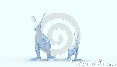 Kangaroo Animal mother and child lowpoly on Concept Modern Art blue paste background Stock Photo