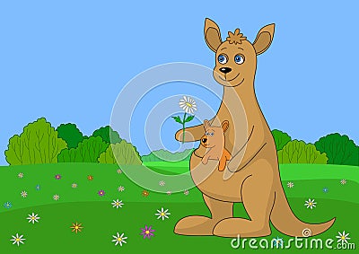 Kangaroo with baby Vector Illustration