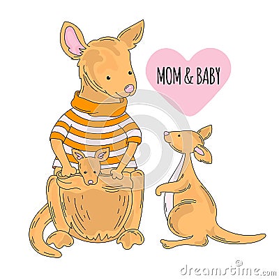 KANGAROO BABY Australian Animal Cartoon Vector Illustration Set Stock Photo