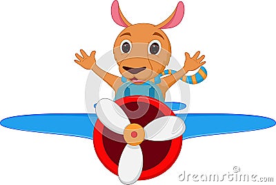 Kangaroo cartoon riding a plane Vector Illustration
