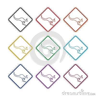 Kangaroo color road sign isolated on white background Vector Illustration