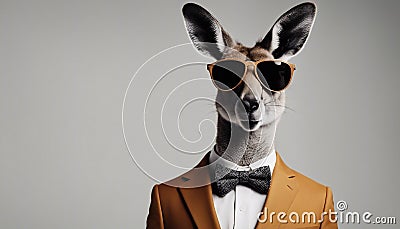Kangaroo in color suit with sunglasses on a solid color background, vector art, digital art, Stock Photo