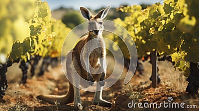 Kangaroo Encounters in the Lush Vineyard. Generative AI Stock Photo