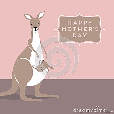 Kangaroo mother and baby in her pouch Vector Illustration