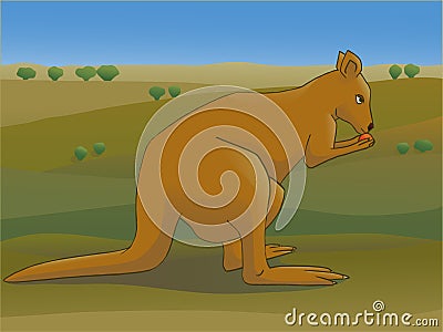 Kangaroo in Outback Cartoon Illustration