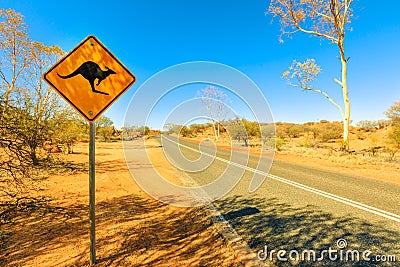 Kangaroo sign in Red Centre Australia Stock Photo