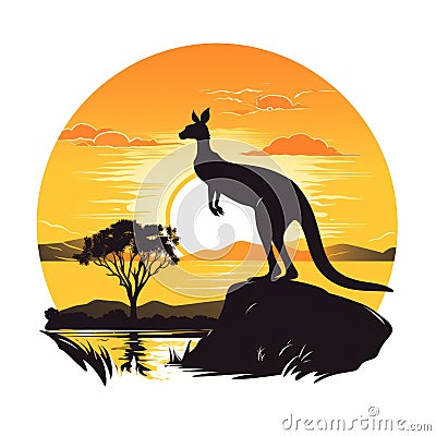 Sunset Kangaroo: A Symbolic Illustration Of Australian Wildlife Cartoon Illustration