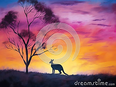 Kangaroo Silhouette: A Tranquil Evening in the Outback Stock Photo