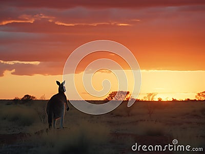 Kangaroo Silhouette: A Tranquil Evening in the Outback Stock Photo