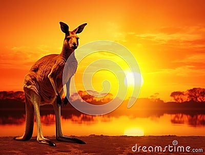 Kangaroo sunset Made With Generative AI illustration Cartoon Illustration