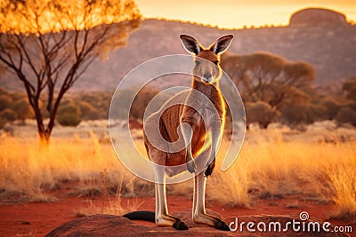 Kangaroo at sunset in Monument Valley, Arizona, USA, Kangaroo at sunset in Kalahari desert, South Africa, An Australian kangaroo Stock Photo