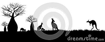 Kangaroos hopping in the outback of Australia Vector Illustration