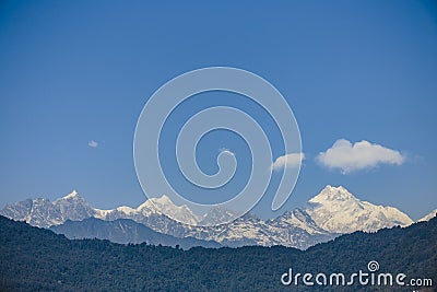 Kangchenjunga mountain that view in the morning in Sikkim, India. Stock Photo