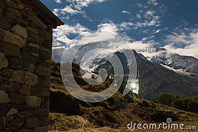 Kangtega mountain night peaks, Phortse village, Nepal. Stock Photo