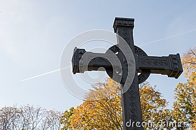 The first cross on the grave of Taras Shevchenko on Taras Hill Chernecha Hora in Kaniv, Ukraine on Editorial Stock Photo