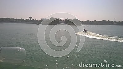 Kankaria lake view with a motor boat and central island Stock Photo