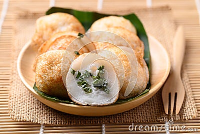 Kanom Krok, Thai coconut pancake with spring onion Stock Photo