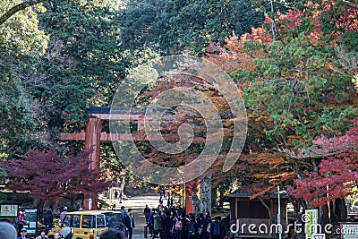 Kansai,Japan-November 28, 2017:The park in autumn at Todai-Ji temple the most famous temple of Nara City , Kansai area ,Japan in Editorial Stock Photo