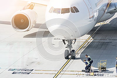 Kansai, Japan -Oct 27, 2017: Airplane loading off its passengers Editorial Stock Photo