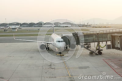 Kansai, Japan -Oct 27, 2017: Airplane loading off its passengers Editorial Stock Photo