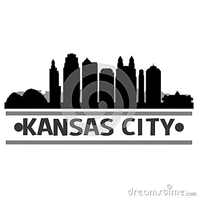 Kansas City Icon Vector Art Design Skyline Night Flat Shadow Vector Illustration