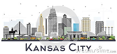 Kansas City Missouri Skyline with Color Buildings Isolated on White Stock Photo