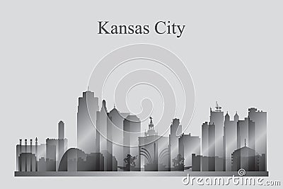 Kansas City skyline silhouette in grayscale Vector Illustration