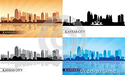 Kansas City skyline silhouettes Set Vector Illustration