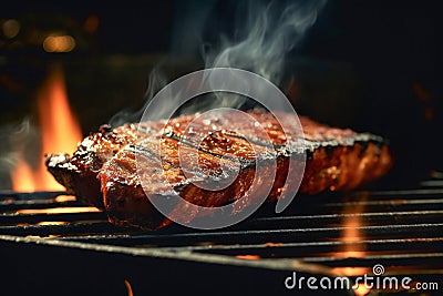 Kansas city style barbecued smoked brisket with sauce on a grill. Traditional meat specialty of American cuisine Stock Photo