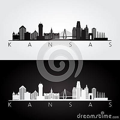 Kansas state skyline and landmarks silhouette Vector Illustration