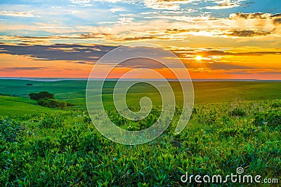 Kansas Sunset in the Flint Hills Stock Photo